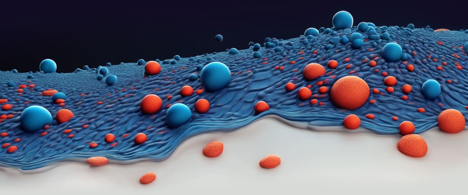 A cell surface membrane that transitions dark blue to white